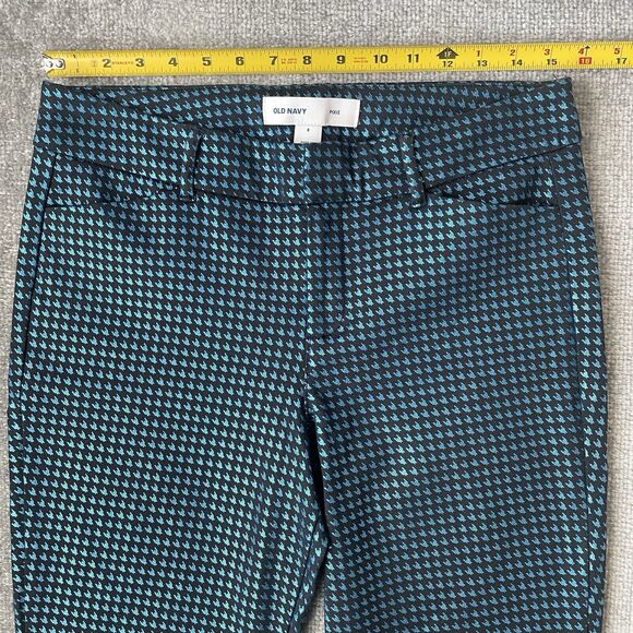 Old Navy Pants Womens 8 Black Metallic Blue Houndstooth Pixie Stretch Shimmer - Picture 7 of 12